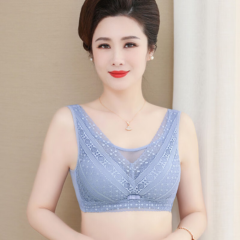 妈妈内衣文胸中老年大胸显小后扣无钢圈女收副乳聚拢 3938款海蓝 36