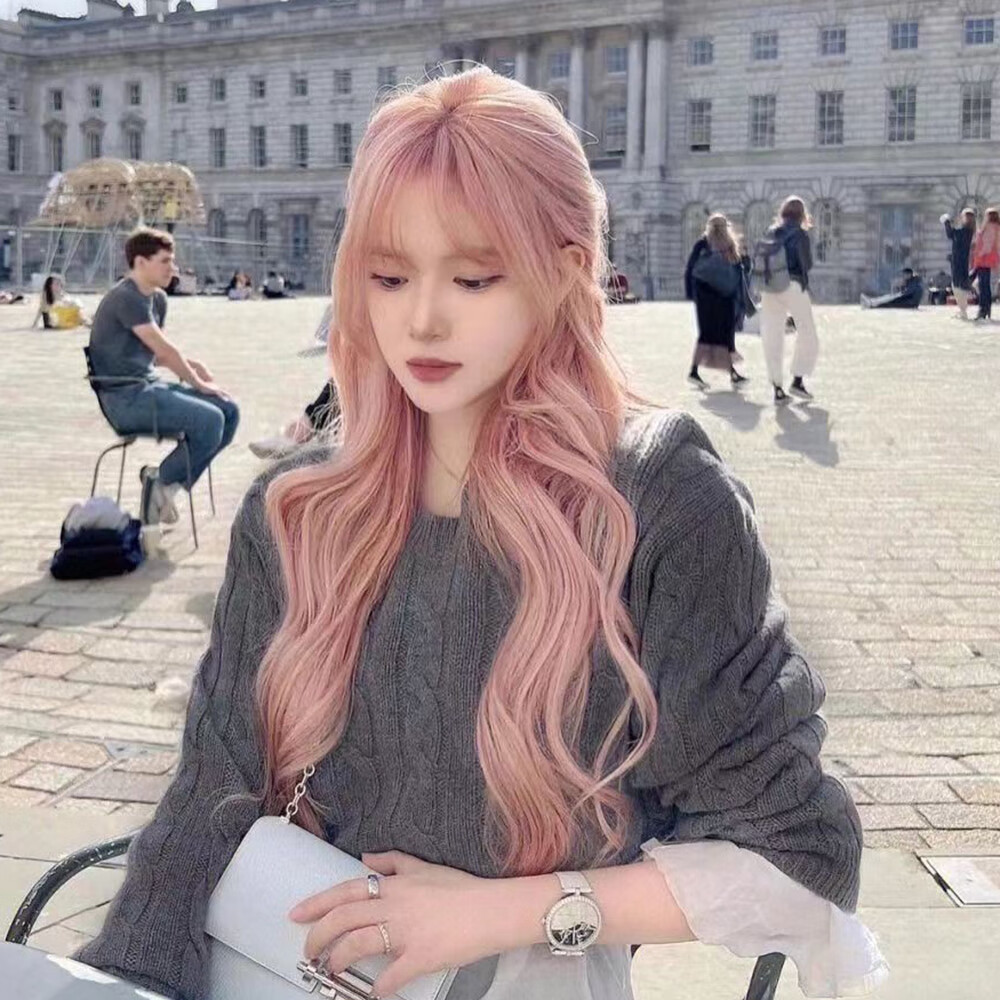 千叶繁渐变假发全头套金粉蜜桃粉女长发长卷发大波浪自然网红逼真式茆