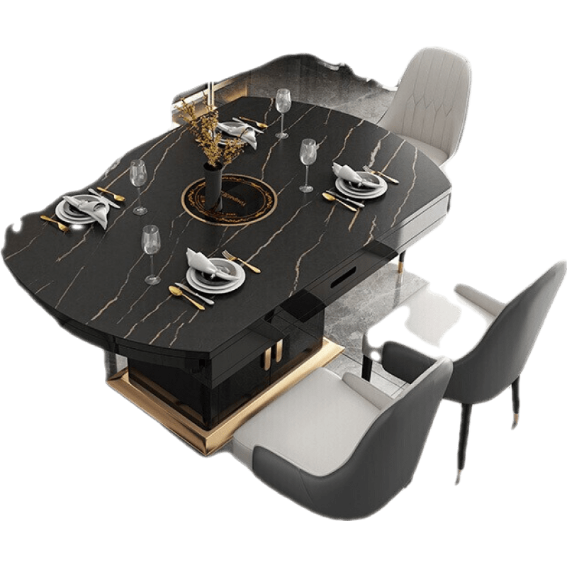 【限时直降35%】卓昙 餐桌 轻奢岩板餐桌小户型现代简约家用伸缩饭桌子折叠北欧餐桌椅 1.3米哑光岩板伸缩圆餐桌 一桌四椅