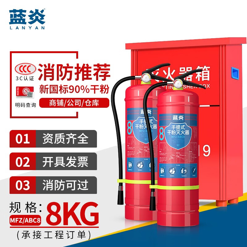 蓝炎 干粉灭火器8KG验收套装【8kg*2+箱子组合】手提式家用商用国家消防认证验收套装消防器材