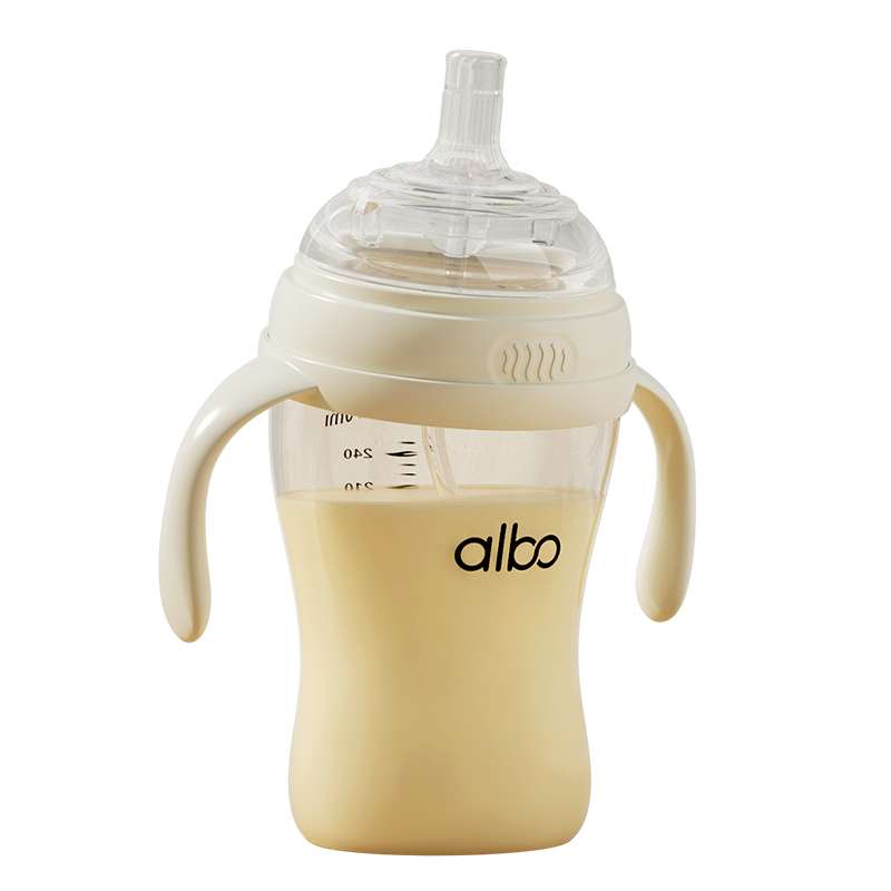 albo吸管奶瓶大寶寶1歲以上3一6歲PPSU嬰兒水杯學(xué)飲杯帶手柄 BZ350