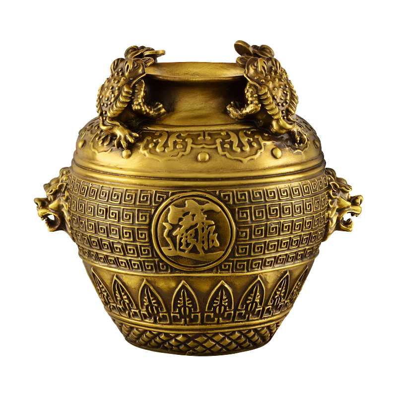 天祥緣 銅聚寶盆擺件壇子存錢(qián)罐招家居財客廳玄關(guān)開(kāi)業(yè)禮品 15號聚寶盆壇子擦黑色