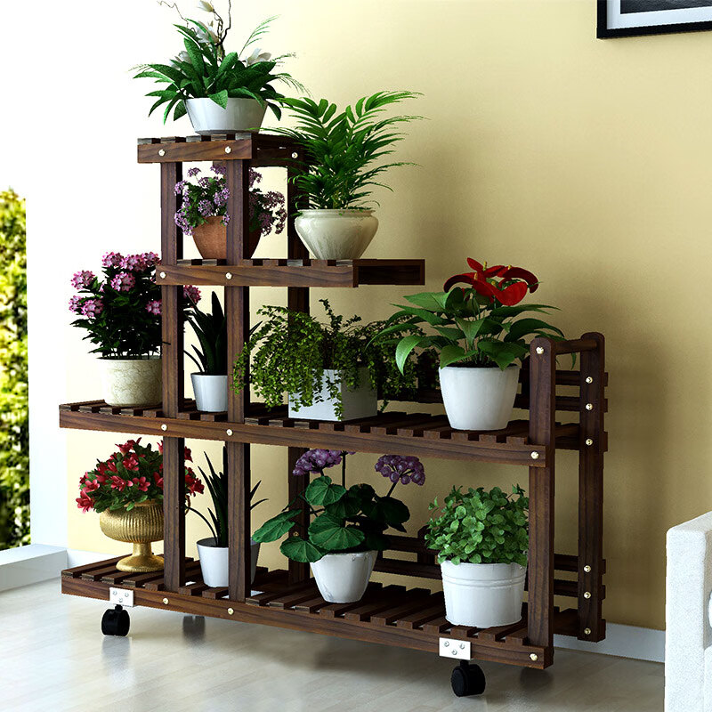 安尔雅 花架子花盆客厅阳台多肉植物架多层实木现代简约可移动花架 