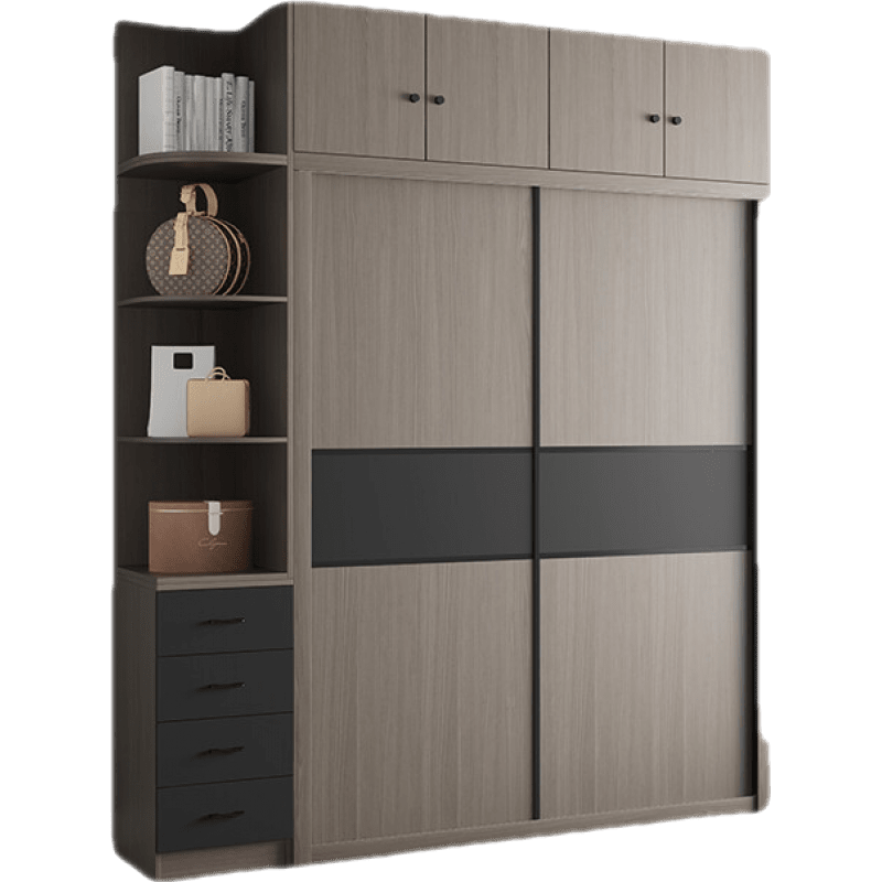 逸恋 衣柜推拉门衣柜现代简约简易柜子家用卧室出租房储物经济型收纳衣橱 1.8米推拉门衣柜+边柜+顶柜 2门  组装