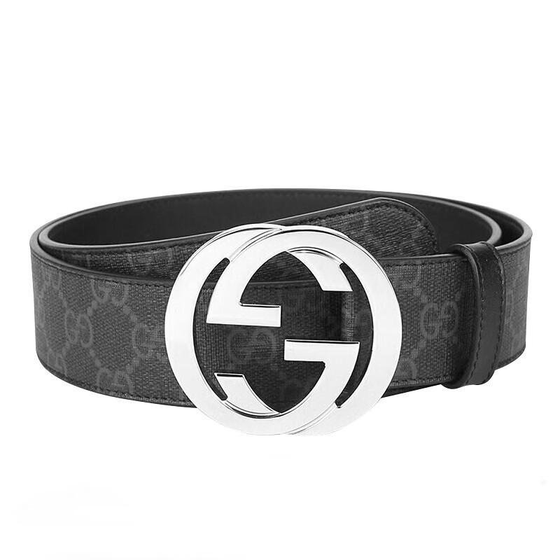 古驰(gucci) gucci古驰男皮带pvc配皮黑灰色双g印花板扣腰带411924