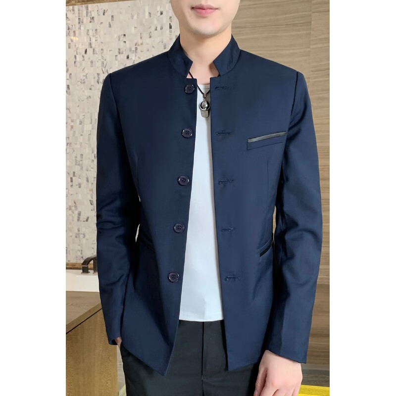 啄木鸟 男士西装中国风复古立领中山装西服修身帅气潮流春秋季休闲