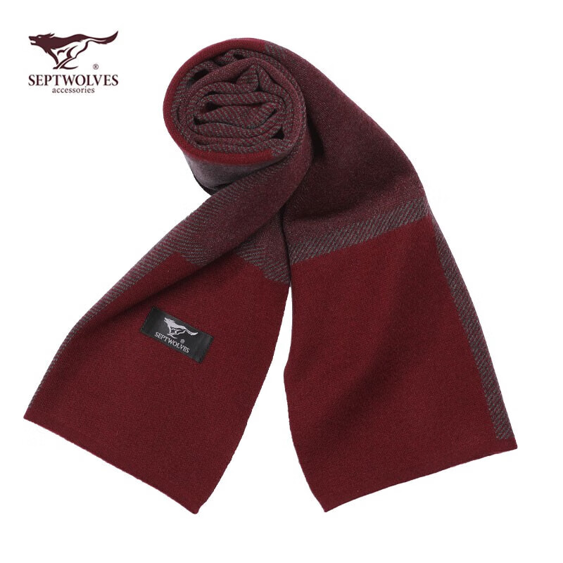 七匹狼(septwolves)围巾男冬季时尚百搭男士羊毛围巾围脖 深红