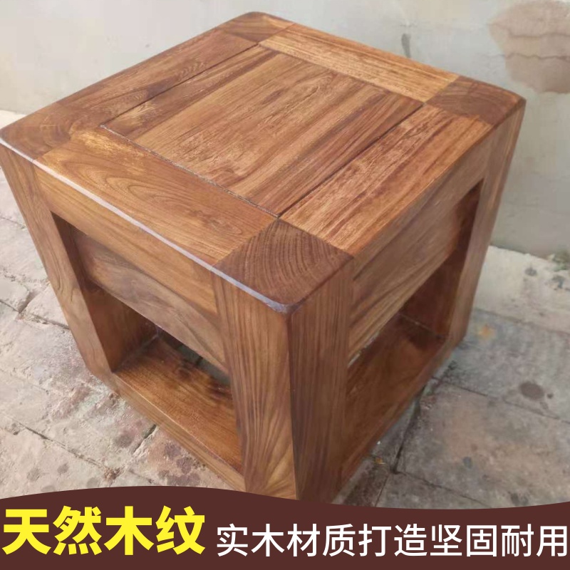 悌醒方木凳原木凳老榆木小凳实木凳子家用榆木长条凳换鞋凳方形木凳