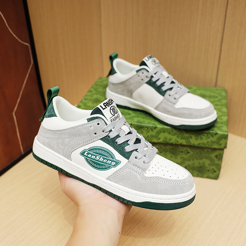 安崉断码男鞋2023秋冬休闲鞋男新款潮流复古鞋子情侣款学生运动 灰绿