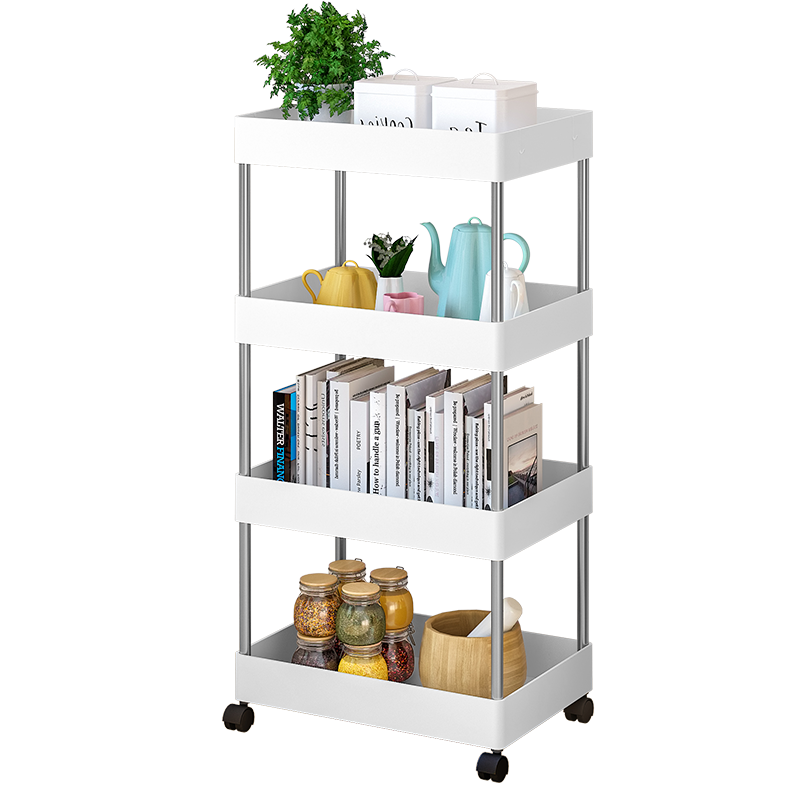 索尔诺 置物架 厨房置物架带轮子落地卧室厨房小推车卫生间收纳架可移动浴室带轮储物架子货架家用Z843 白色Z844