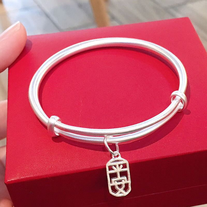 999足银手镯 平安古法实心银镯子七夕女友礼物足银手镯 足银平安手镯