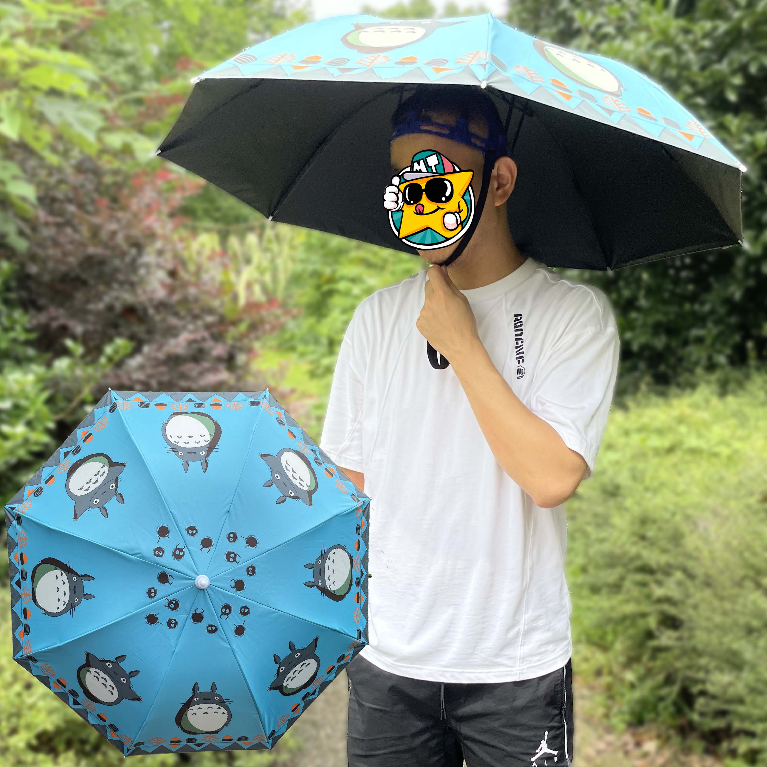 头戴式雨伞头顶雨上伞头伞帽防雨钓鱼男钓鱼伞三折叠小号 98cm折叠