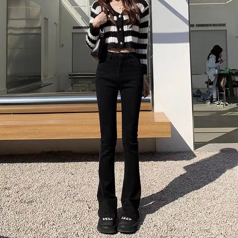 dicify新微喇叭牛仔马蹄女裤子黑色微喇马蹄牛仔裤女2022年新款春秋