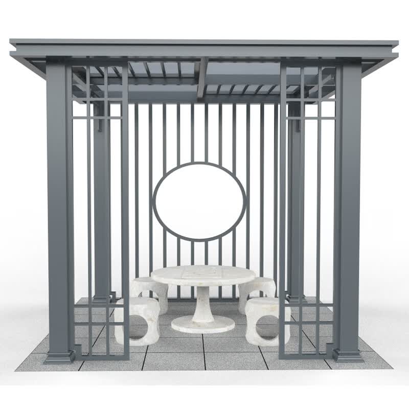 新中式凉亭铝合金别墅庭院凉亭户外花园休闲电动百叶遮阳亭 款砂灰色3