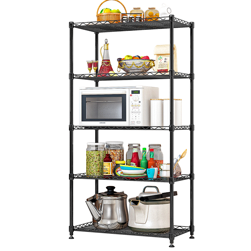 索尔诺 厨房置物架 落地多层收纳架家用微波炉层架锅碗架调料架储物架架子货架蔬菜架搁物架金属 加宽版 升级加宽版-五层【75*35*158】