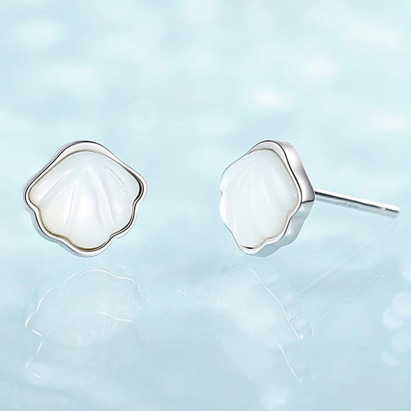 霂羽晨   贝壳耳钉女s925银日韩版甜美贝壳白贝母学生耳环货源 银色