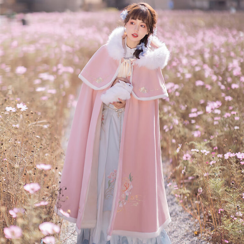 萌虎原创长款斗篷汉服女加绒加厚刺绣披风外套保暖披肩古装拜年冬