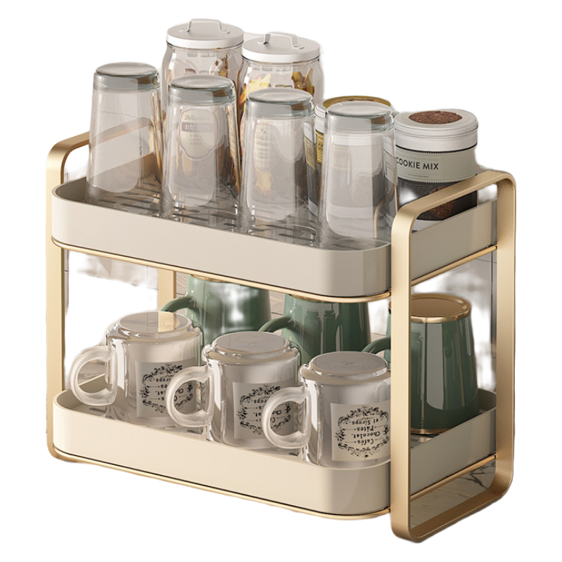 杯子置物架水杯架晾放茶杯玻璃杯子收纳置物架子双层沥水家用托盘桌面办公室 香槟金【水杯收纳架】