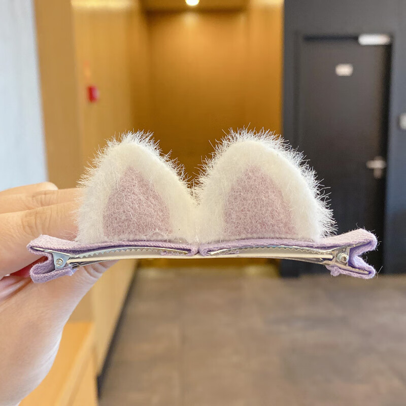 昂比熊新品毛绒猫咪发夹女猫耳朵小夹子头饰儿童可爱网红毛毛发卡顶夹