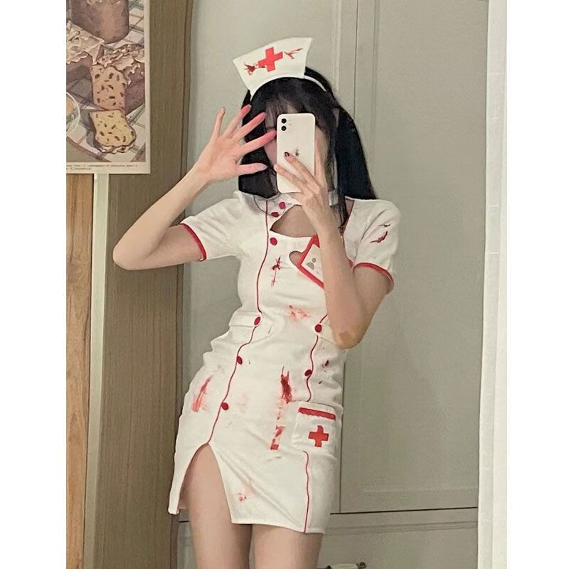 节cos万圣节cos服装女穿搭成人护士服连衣裙玛丽护士服恐怖带血丧尸装