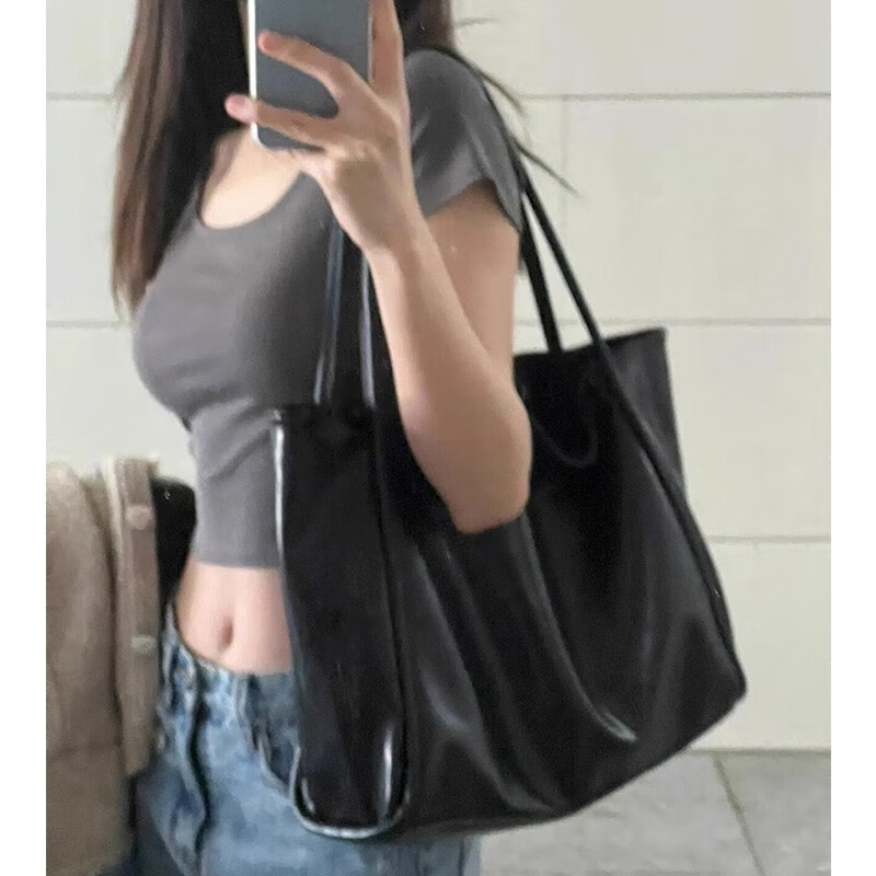 星昔包包女包大容量托特包设计单肩包慵懒腋下包休闲通勤包送女友礼物 黑色 托特包