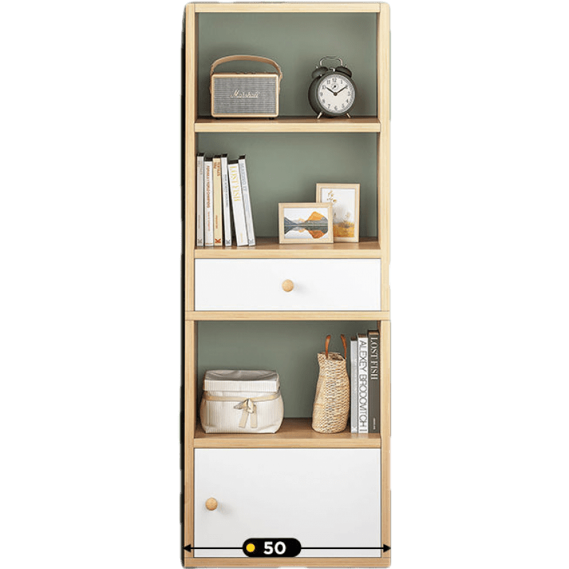 杜裕惟(DUYUWEI)薄柜子靠墙长条柜书架落地小型客厅窄缝隙置物架卧室多层宿舍收纳架子置物柜子 橡胶木色+白 冲量【带抽款】高150CM