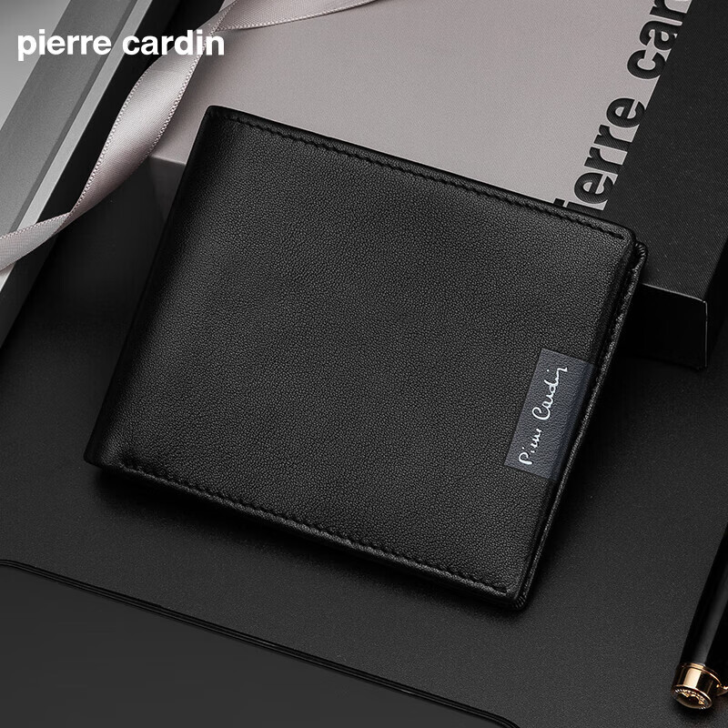 皮尔卡丹(pierre cardin)钱包男士短款头层牛皮商务钱夹多卡位横款皮夹子 J7A509-640101A黑色