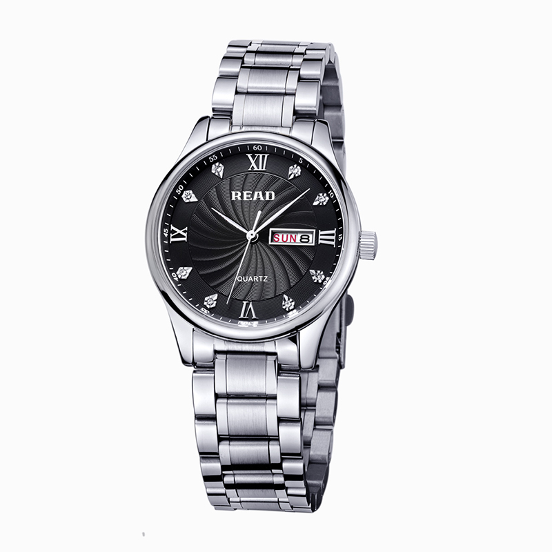 锐力男士手表星期日历不锈钢表带防水日本进口石英机芯商务石英男腕表