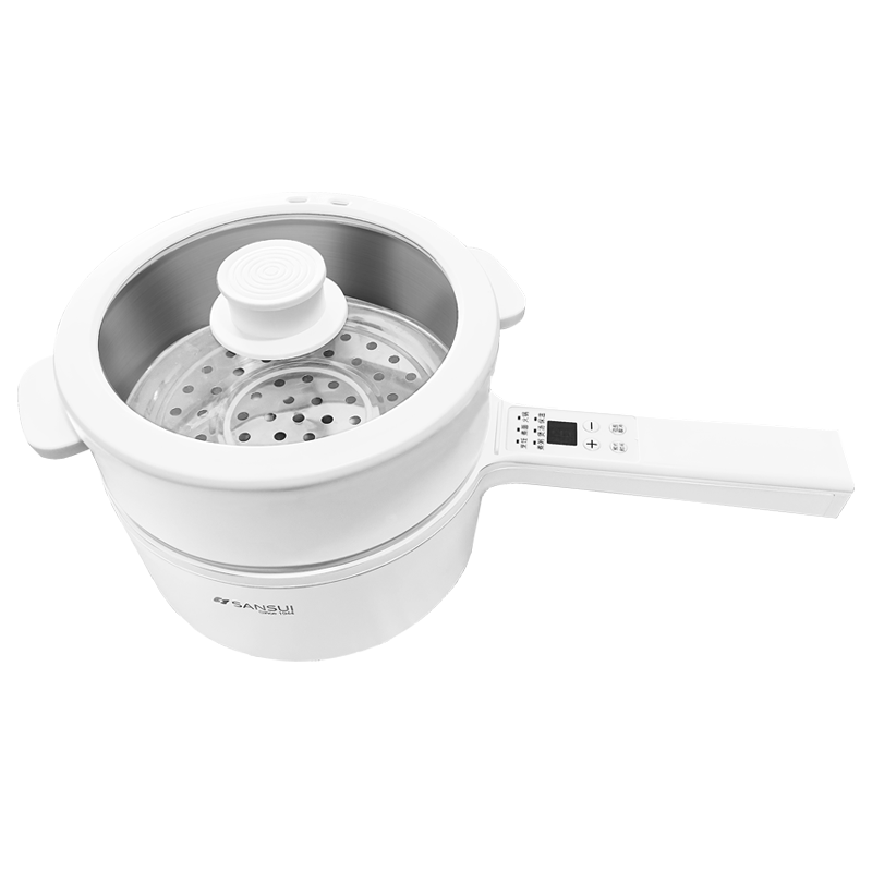 山水（SANSUI） 山水电煮锅多功能电炒锅1-2人用蒸煮一体辅食电锅小型单人煮面炖煮锅火锅早餐锅泡面宿舍锅万能锅 1.5L 【1501E电脑款+不锈钢蒸笼】