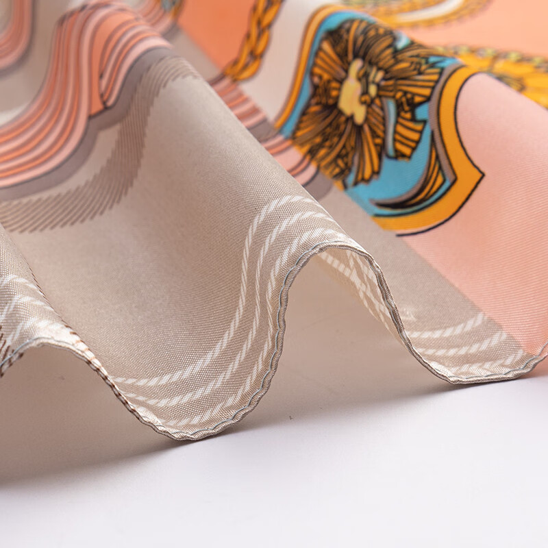 达芬奇密码专柜礼盒装 春秋缎面大方巾长巾丝巾女 新款欧美风 格拼链条 粉蓝