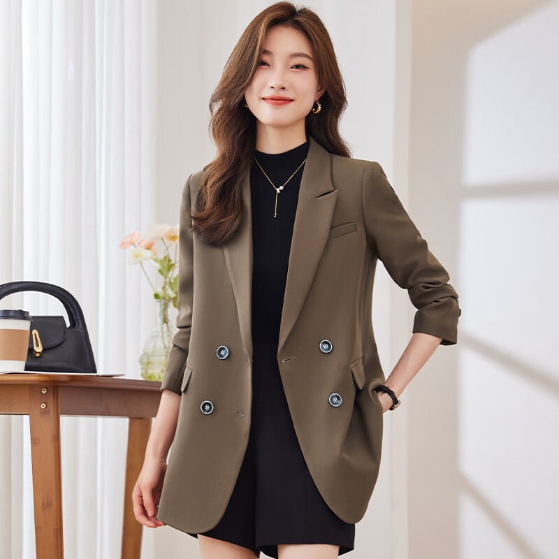 闻莺燕小西装外套女春秋季2025新款感气质职业简约修身休闲女士西服上衣 咖啡色西装 XL （建议体重120-135斤）