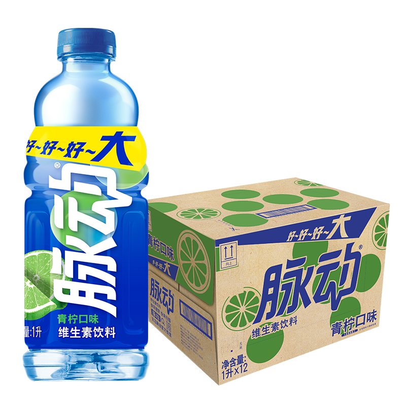脉动青柠口味 1L*12瓶 维C低糖维生素功能饮料 家庭大瓶装宋雨琦同款