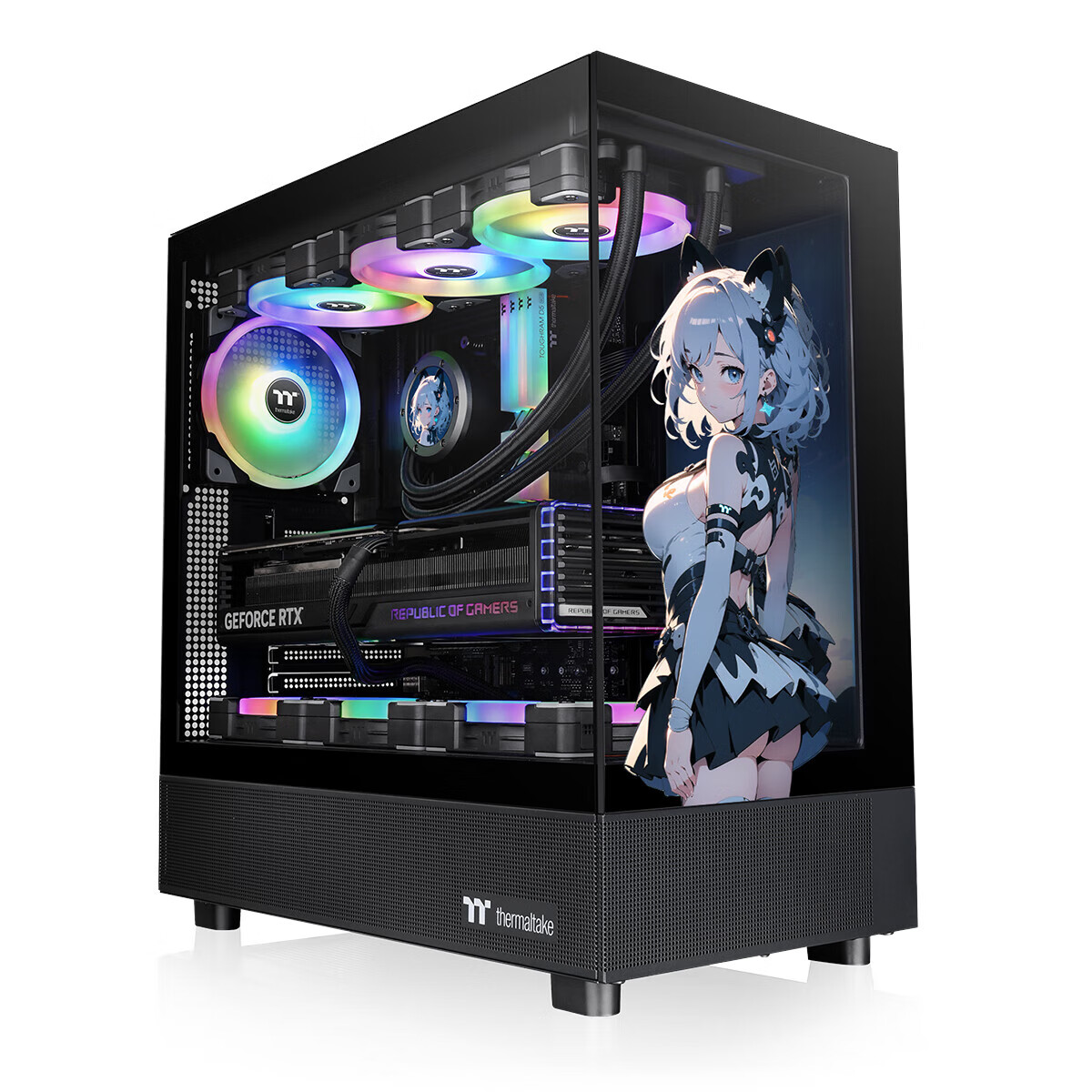 Thermaltake（Tt）钢影透S 海景房机箱 电脑主机（ATX主板/支持360水冷/270°全景/9风扇位/4090显卡） 钢影透S 限定版 黑色