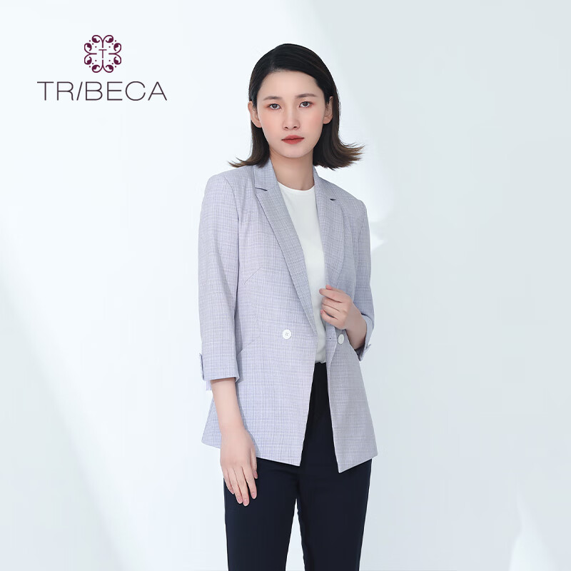 tribeca翠贝卡春秋新女士七分袖修身休闲小西装外套 紫色 m