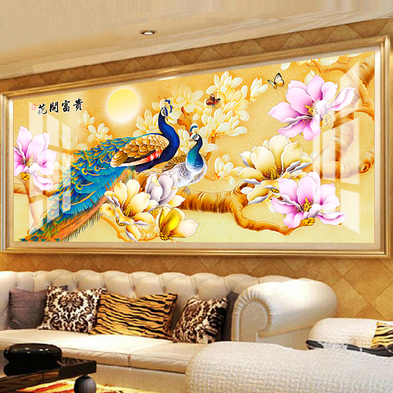 伊人5d钻石画客厅手工贴钻画2024新款砖石画满钻钻石绣花开富贵孔雀