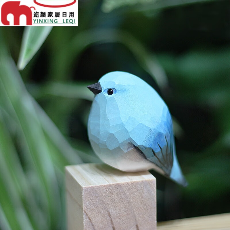 刘吉祥手工溜圆版山地蓝知更鸟山蓝鸲肥啾鸟胖鸟木雕创意摆件 溜圆版