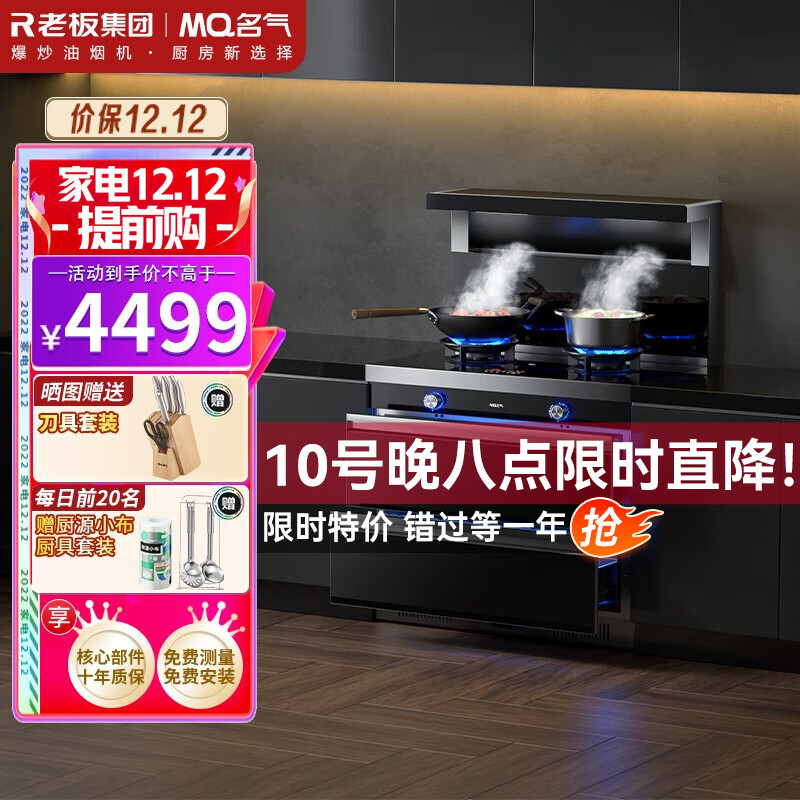 老板集团出品名气保洁柜集成灶 一体灶大吸力厨房家用抽油烟机灶具套装一体机紫外线除菌一级能效FX10A 天然气