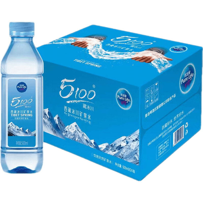 雀巢優活 優活家聯名5100西藏冰川飲用天然礦泉水 500ml*24瓶整箱
