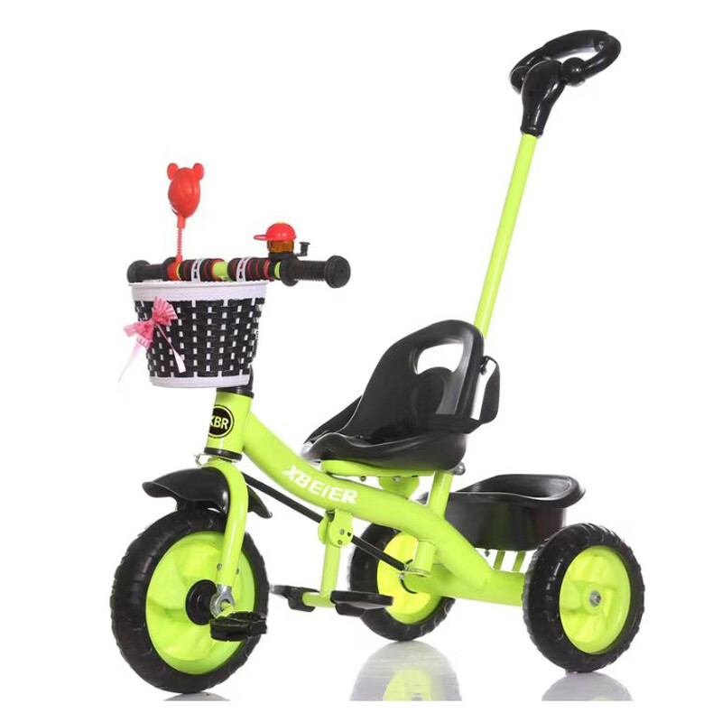XBEIER 儿童三轮车脚踏车手推车2-3-5-6岁宝宝婴幼儿溜娃小孩推车轻便 豪华款带推杆绿色