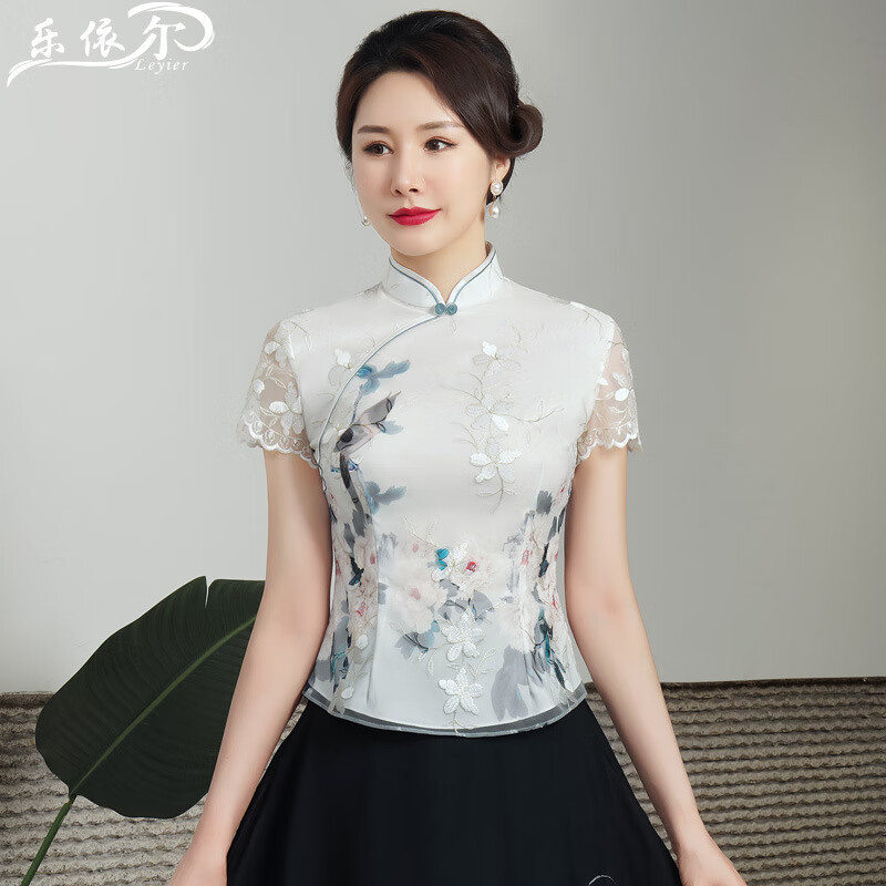 乐依尔旗袍上衣两件套日常短袖旗袍改良妈妈装夏季中国风女修身时尚短