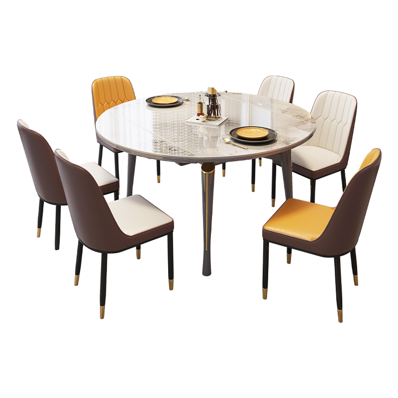 MELCHERS 餐桌 网红新款轻奢岩板餐桌椅组合可伸缩折叠小户型现代多功能餐桌 12mm升级加厚进口岩板 【一桌六椅】A款菠萝椅