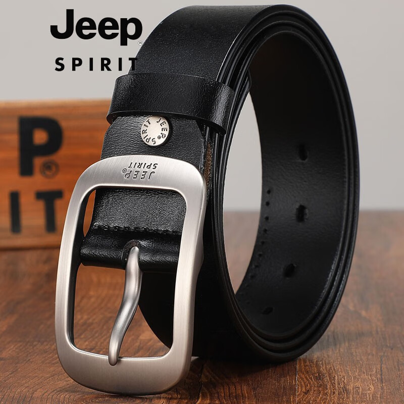 jeep吉普 皮带男士商务休闲牛皮侦控腰封扣带 325黑色 110cm