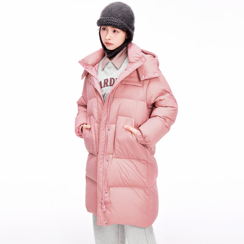 乐町【商场同款】基础中长款羽绒服冬季新款保暖外套C2ACE4328 绒瑰粉 M