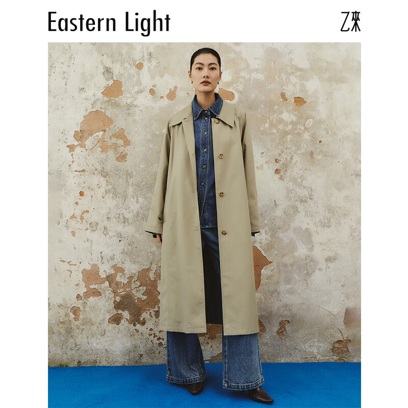 乙来（EASTERN LIGHT）BALMACAAN巴尔玛肯风衣女薄款长外套2026春秋款大衣轻奢风简约 灰卡其 L