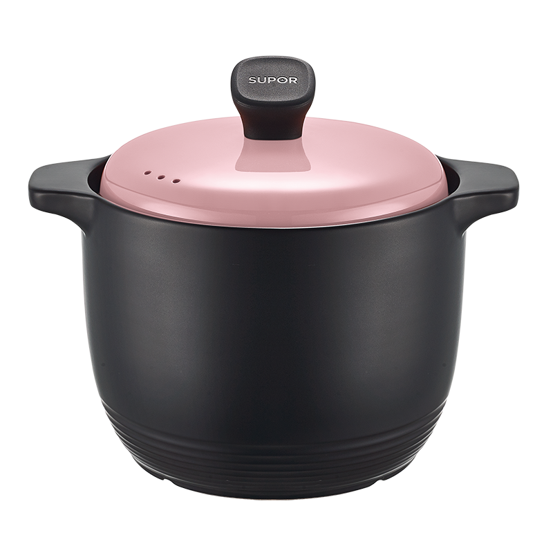 苏泊尔（SUPOR）宽口砂锅煲汤锅耐高温不易开裂 燃气煤气灶专用 炖锅陶瓷家用沙锅 樱粉【可炖一只鸡】 4.5L
