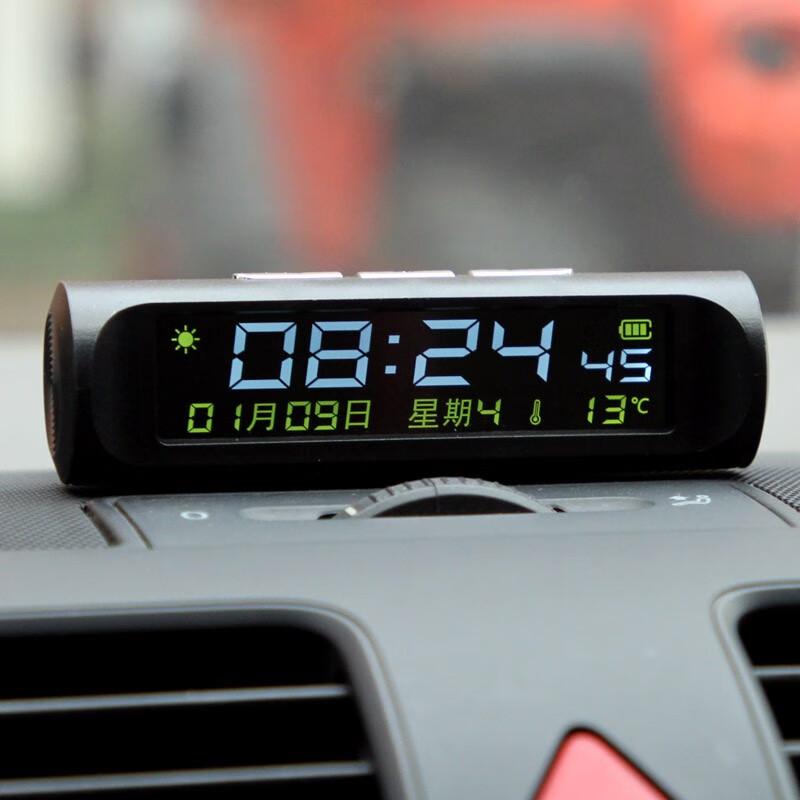 瑞利特汽车太阳能车载时钟温度显示自动开关机日历星期秒夜光智能亮度 A款布局时钟（带温度显示）