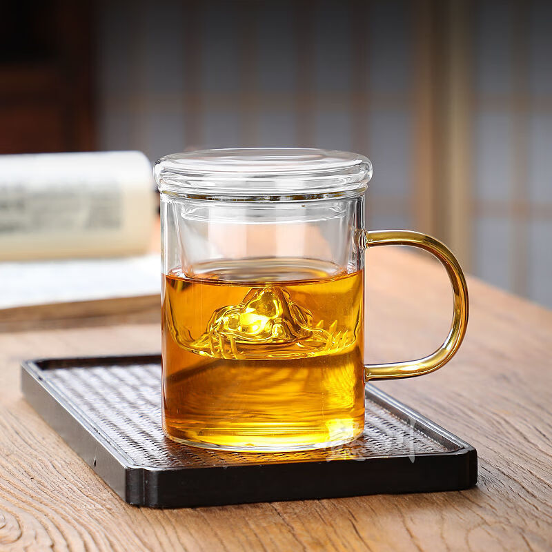 梵蒂威仕 耐热茶水分离泡茶杯观山杯木盖加厚玻璃家用茶杯办公茶水杯