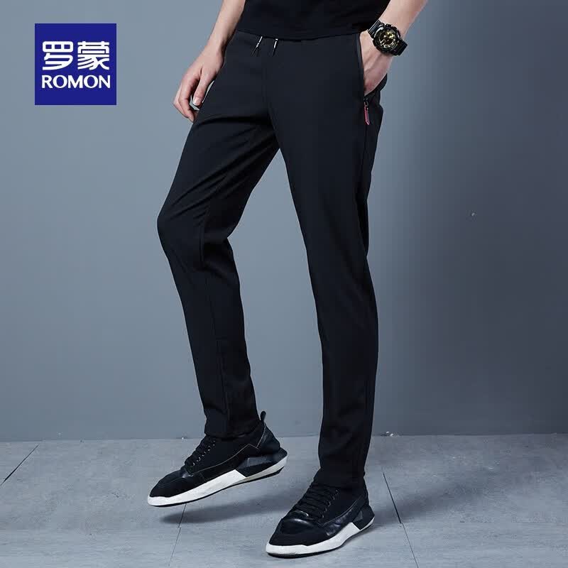 罗蒙（ROMON）男士休闲裤2023秋季新款运动简约百搭长裤高腰修身弹力直筒裤 黑色 XL怎么看?