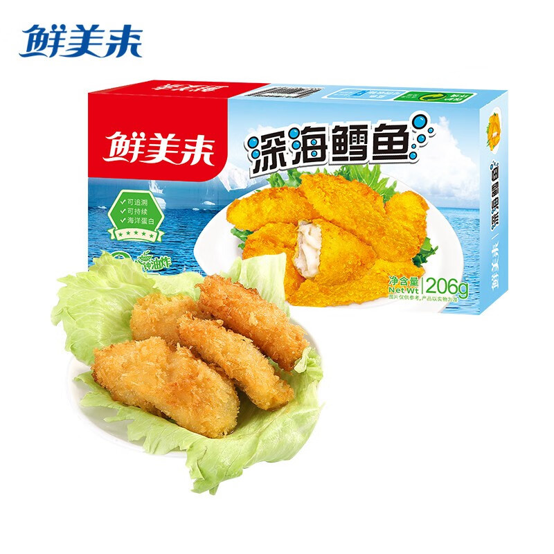鲜美来 深海鳕鱼条206g油炸半成品鳕鱼片裹粉盒装鳕鱼块空气炸锅