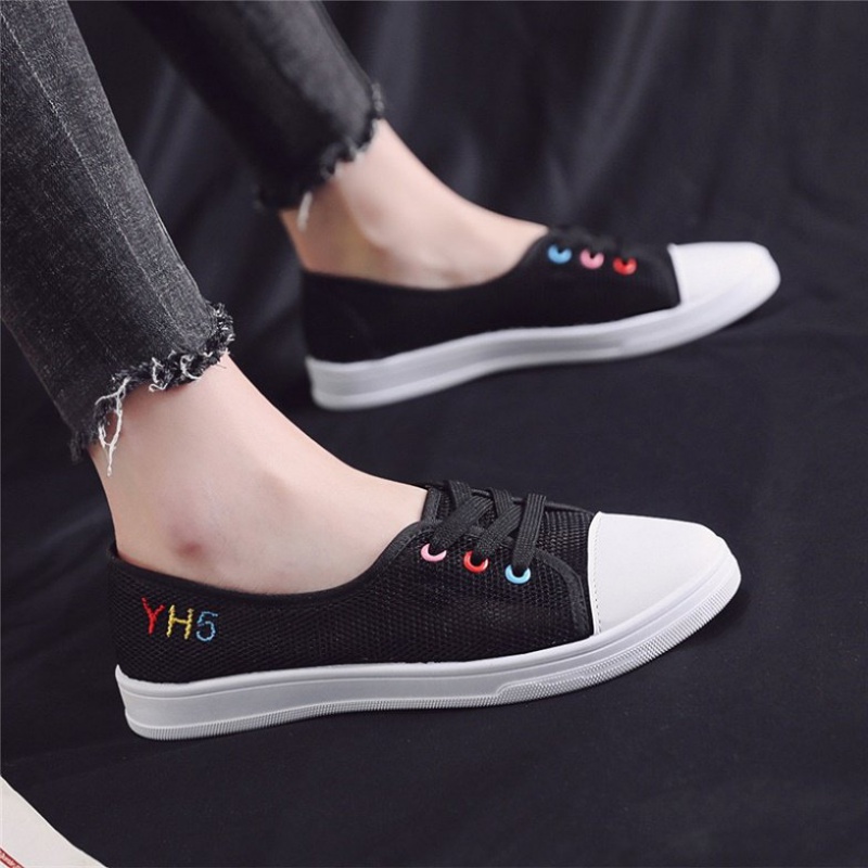 夏天穿的初中生女生帆布鞋女孩平底鞋小白鞋女夏季镂空网面学生网鞋